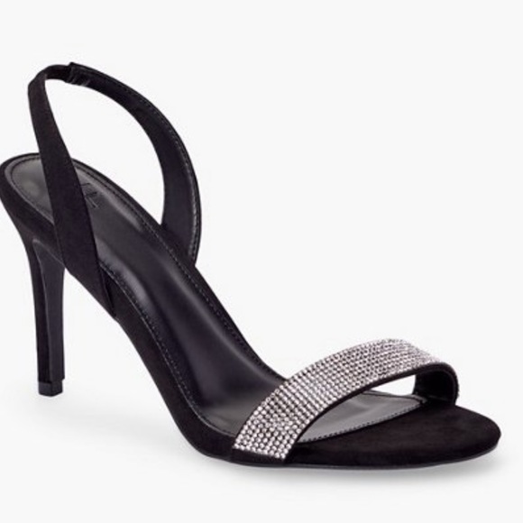 Black suede crystal sling back embellished sandal heels - Picture 7 of 7